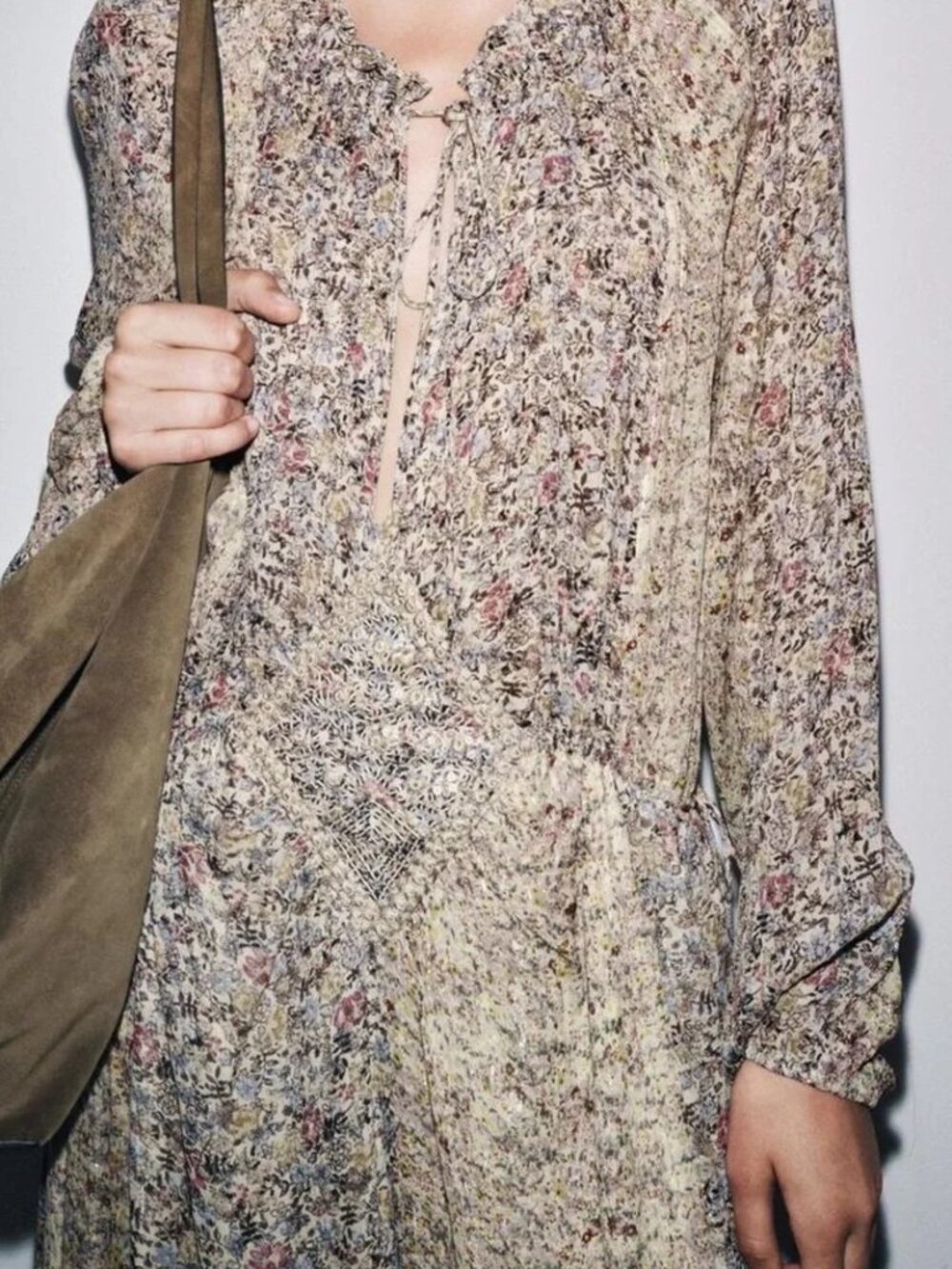 Zara Bohemian Floral Maxi Dress in Beige, Pink and Blue